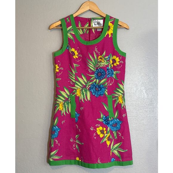 Vintage 90s Lilly Pulitzer Pink Waffle Knit Floral Tropical Dress Women 6 Summer - Picture 1 of 7